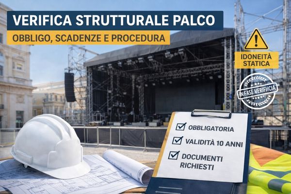 Verifica Strutturale Palco Palco modulare per eventi allestito in piazza con struttura metallica soggetta a verifica strutturale
